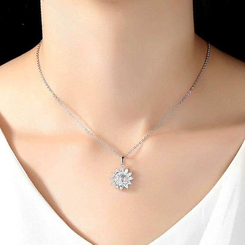 Delicate Sunflower Pendant Necklace with Luxury Marquise Cubic Zirconia Statement Accessories for WomenJewelry
