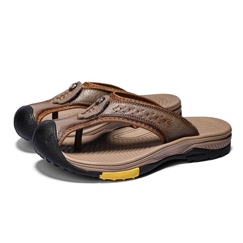 

Flip-flops top layer cowhide cool slippers 2025 large size trendy shoes outdoor beach shoes men s padded slippers 46
