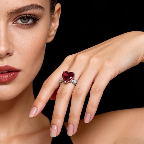 Crystal Heart Ring for Women Cubic Zirconia Heart Shaped Engagement Promise Band Ring Fake Diamond