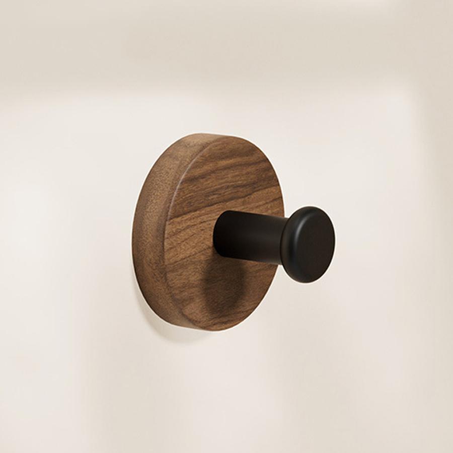 Self-sticking Pure Wooden Hook In Walnut Color for Keys, a Decorative Towel Hanging Hook, Door Hanger, Wall-mounted Coat Rack