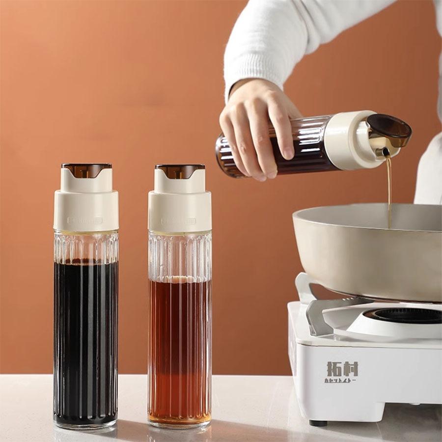 500ML Automatic Opening and Closing Oil Glass Bottle Leak-proof Olive Oil Storage Vinegar Dispenser for Cooking Baking Salad