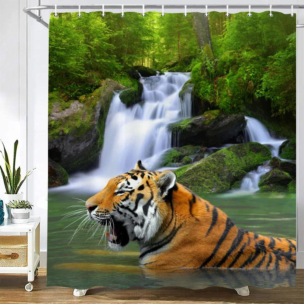 Waterproof Polyester Fabric Shower Curtains Forest Tiger Bear Animal Printing Bathroom Curtains for Home Decoration Curtain