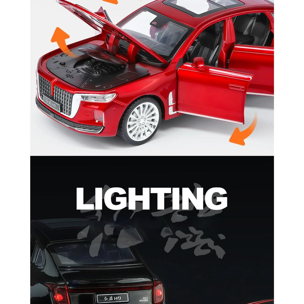 1/32 Hong Qi H9 Alloy Luxy Car Model Diecast Toy Vehicles Metal Car Model High Simulation Sound Light Collection Childrens Gifts