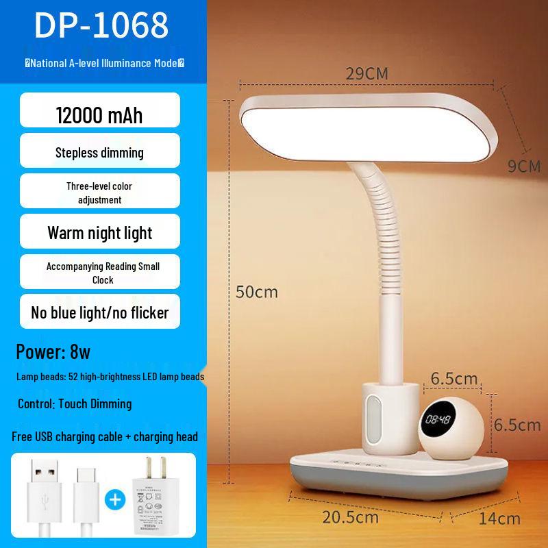 Premium Flicker-Free LED Rechargeable Eye-Protection Desk Lamp for Students and Dorms
