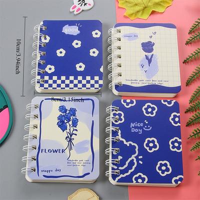 2Pcs Blue Rose Flower Pattern Cartoon A7 Coil Book Pocket Mini Notebook Diary Portable Office Notepad Daily Weekly Planner School Supplies Holiday Gi