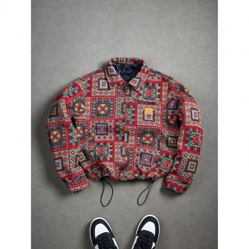 Mens Long Sleeve Tribal Style Jacket Red Lightweight Windproof Outdoor Top