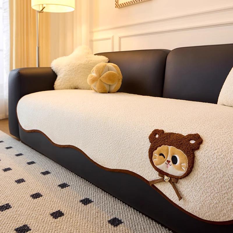 New Special-Shaped Leather Sofa Cushion Cartoon All-Season Non-Slip High-End Chenille Anti-Cat Scratch Seat Cushion Cover