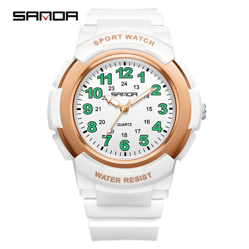 Sanda Unisex Student Quartz Watch - Colorful Lights, Simple Fresh Style, Waterproof, Perfect for Exams