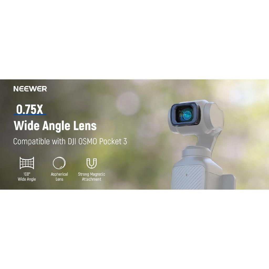 NEEWER 0.75X Wide Angle Lens Compatible with DJI OSMO Pocket 3 Creator Combo Accessories Magnetic Coated Action Camera Lens