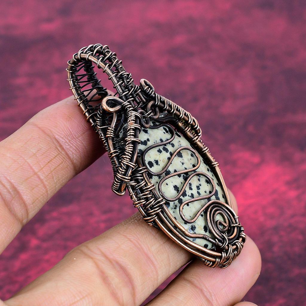 Dalmatian Jasper Pendant Gemstone Pendant Copper Wire Wrapped Handmade Jewelry