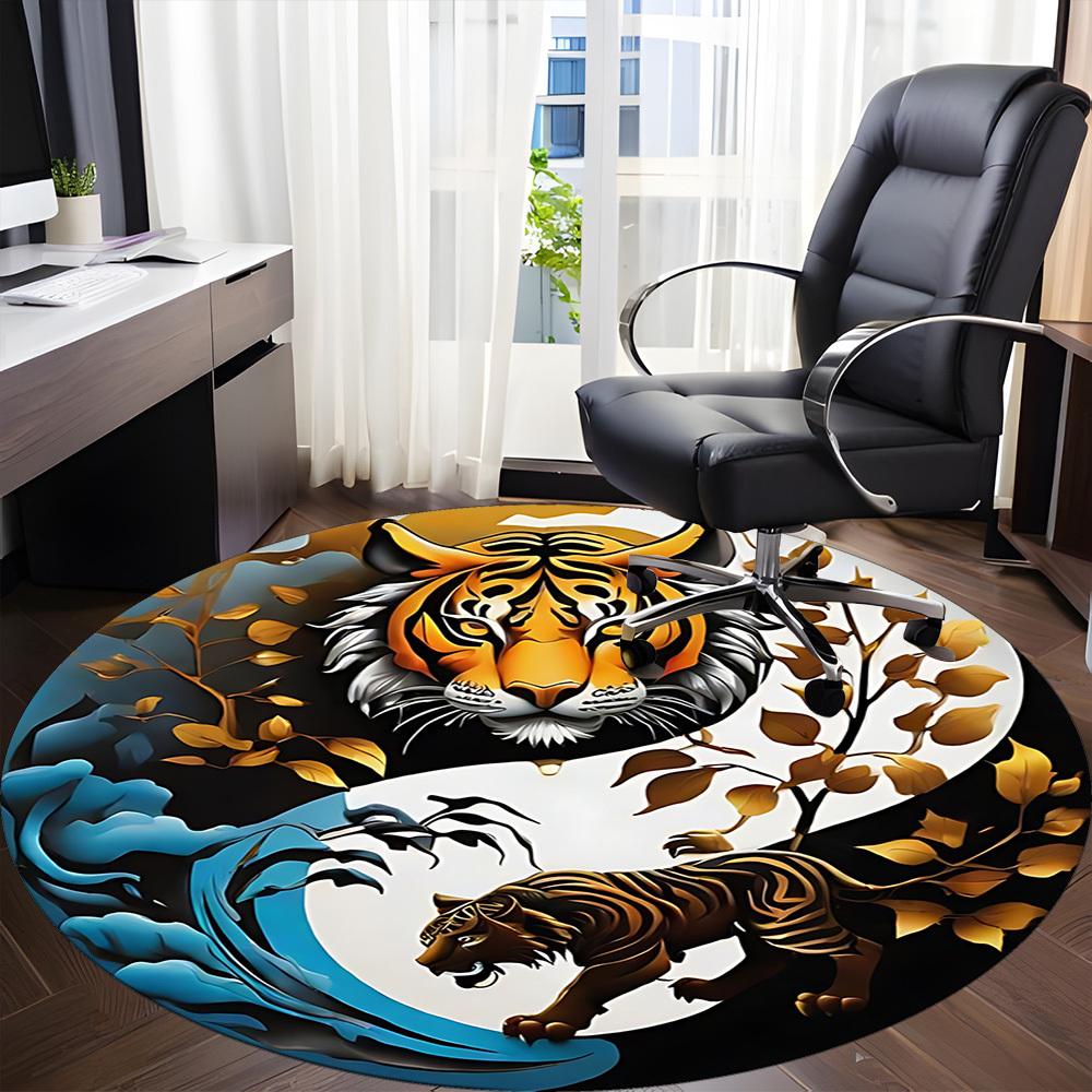 1pc Tiger YinYang Office Round Area Rug, Under Office Chairs Bedroom Living Room Home Decor, Room Deco, Available in Various Sizes