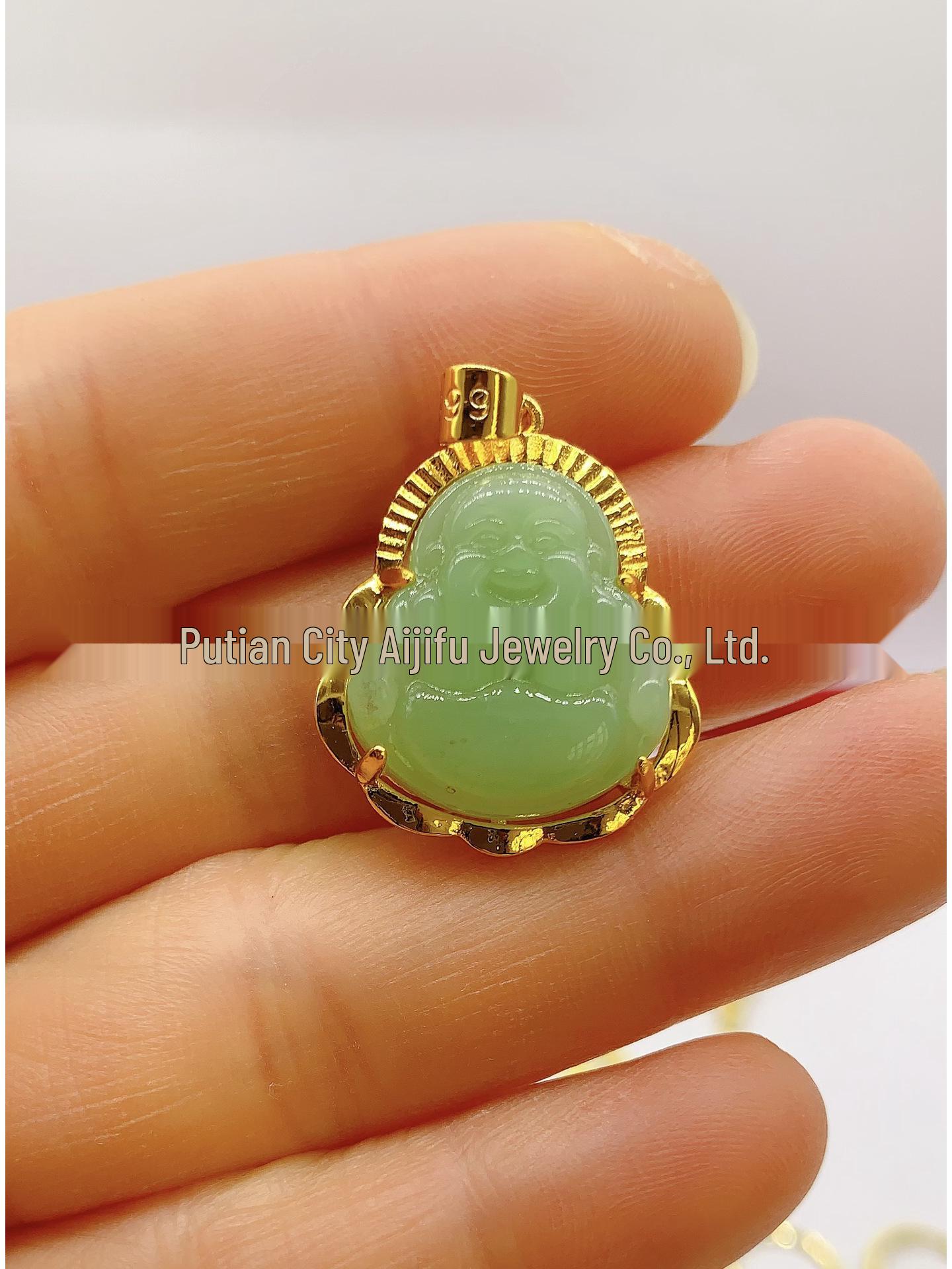 Electroplated Brass Maitreya Buddha Necklace with Imitation Jade Pendant - Women s Summer Light Luxury 2023 Style