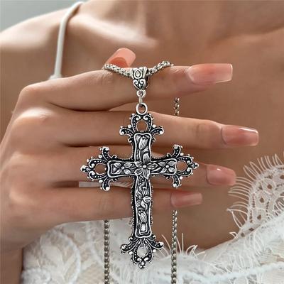 Fashion Vintage Gothic Large Cross Pendant Necklace for Women Long Chain Necklace Big Cross Pendant Jewelry Gifts