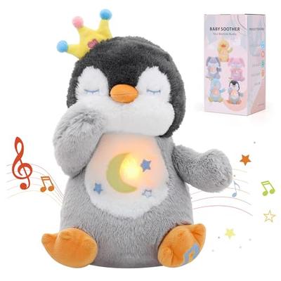 MIAODAM Sleeping Plush Toy, Penguin, Gray, with Music & Night Light, Baby Toy, Baby Shower Gift, Birthday Gift, Christmas Gift, Children's Day Gift, G