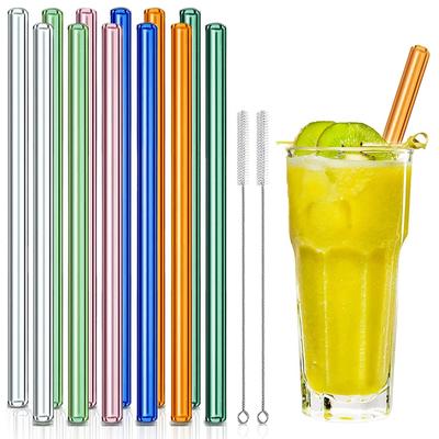 12 Stück Wiederverwendbare Glasstrohhalme Set mit Reinigungsbürste Bunte Glas Ökofreundliche Trinkhalme für Milchshake Smoothie Kaffee