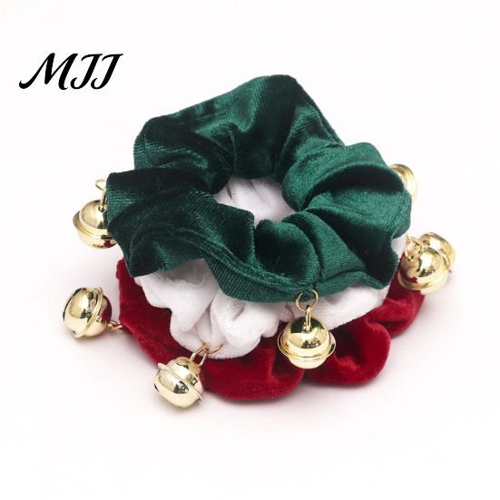 Winter Hair Accessories for Sweaters Christmas Velvet Scrunchies with Bells, Elastic Ties Holiday Party Decorations Women Girls, Retro Ponytail
