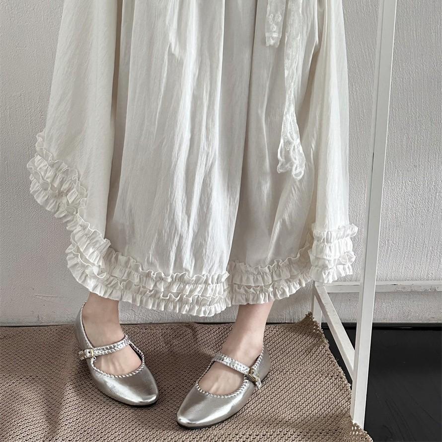 25 autumn new all-sheepskin Mary Jane single shoes round head buckle retro shallow mouth stitching ballet women's shoes