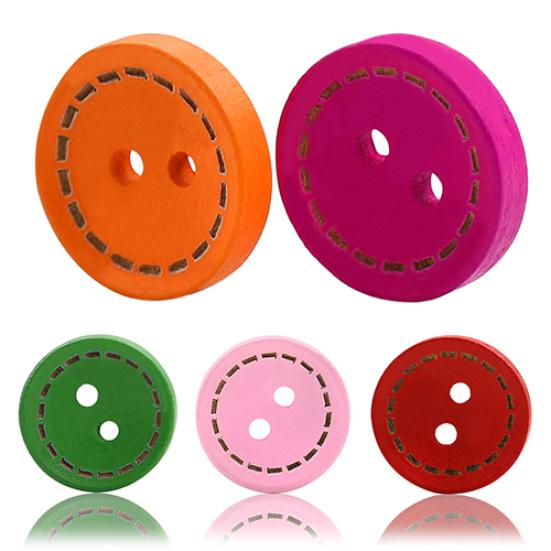 100Pcs 2 Furos Coloridos Mistos Botões de Madeira Redondos Costura DIY Artesanato Scrapbooking