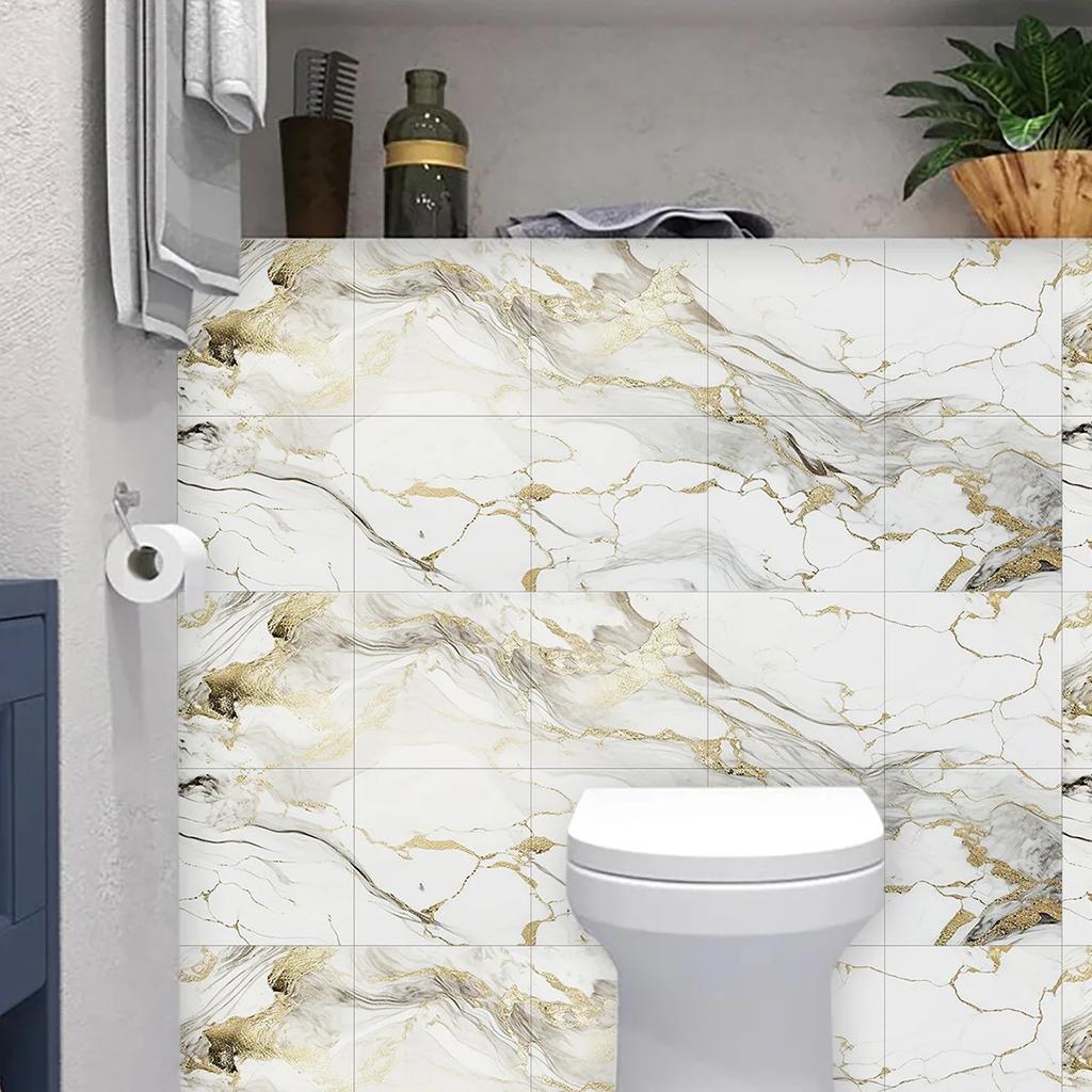 10PCS 30×30cm White Marble Floor Tile Waterproof Peel Stick Self Adhesive Removable Flooring for Kitchen Bathroom Living Room