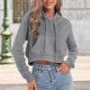 Women's Fashion Long Sleeve Solid Color Pullover Casual Loose Hooded Cropped Drawstring Sweatshirt