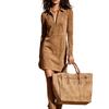 Women's A-Line Dress with Half-Zip and Lapel Collar, Long Sleeve Slim Fit Casual Dress