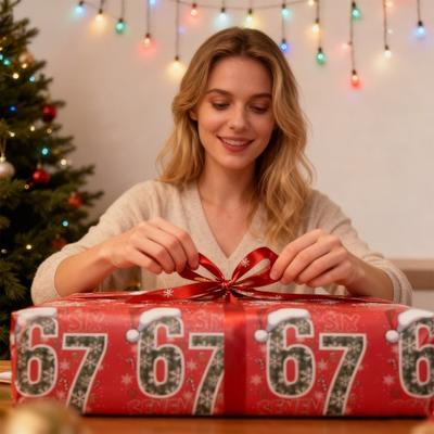 Yousheng 1 Roll Christmas 67 Santa Wrapping Paper Six Seven Meme Gift Box Packaging Paper Tear-Resistant Present Wrap Packing Paper Sheet