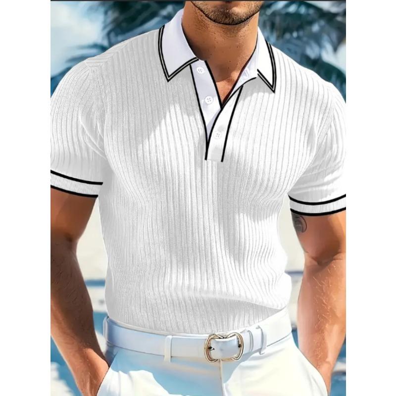 Camisa de Golf Casual Ligera para Hombre Verano Casual Bloque de Color Manga Corta Cuello Abotonado Tops