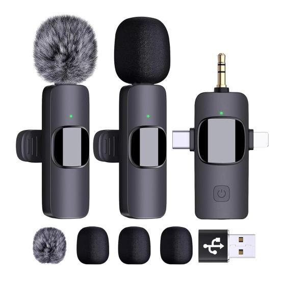 Wireless Lavalier Microphones Highly Sensitive Clear Sound Intelligent Noise Reduction Universal Wireless Clip-On Microphones Set