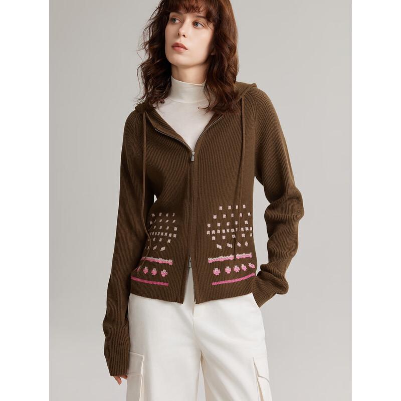 ELLE Women's Elegant Hooded Merino Wool Knit Sweater