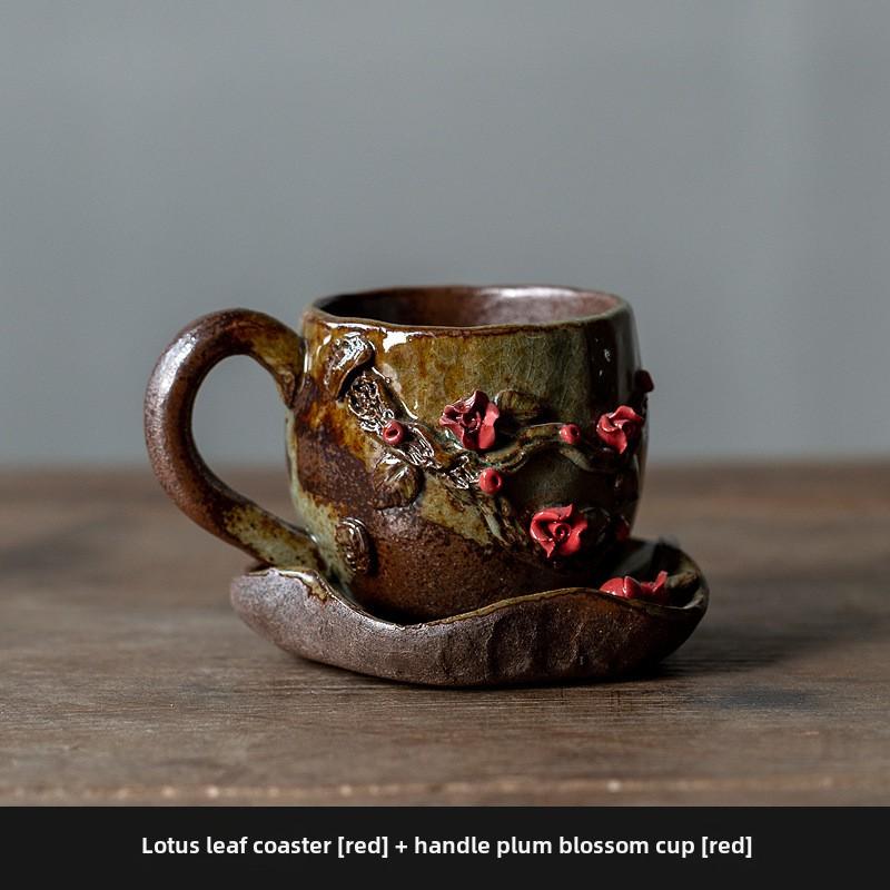 

Chinese Retro Coaster Handmade Teacup Pottery Plum Blossom Tea Holder Insulation Cup Holder Kung Fu Tea Ceremony Accessories 200ml