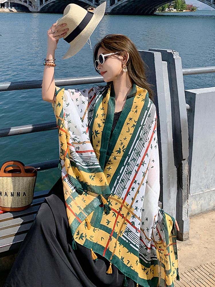 New  Summer Elegant Women Silk Scarf Beach Long Wrap Shawl Vintage Print Bohemian Bandana Hijab Mujer Scarve Pareo Foulard