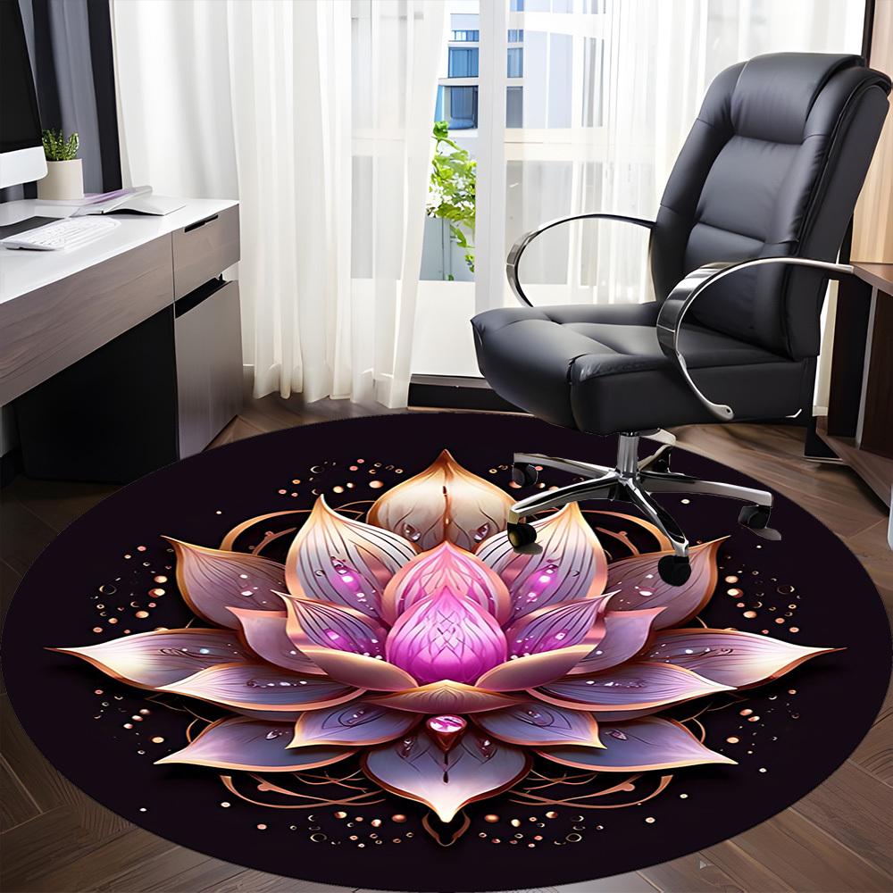 1pc Lotus Flower Mandala Office Round Rug, Carpet for Office, Gaming, Lightweight Round Floor Mat yy260208089