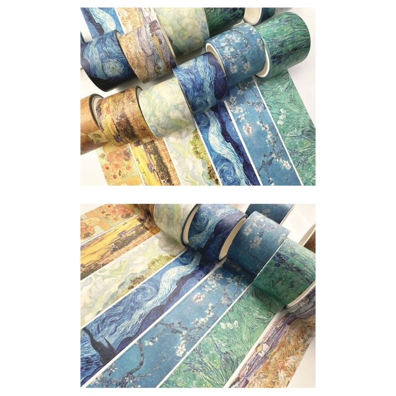 Oil Painting Pattern Tape for Art Craft 30mm Wide Scrapbooking Tape Aesthetic Masking Tape for Journal Album Packaging