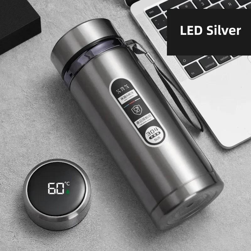 

800ML-1Liter Stainless Steel Thermos Bottle with LED Temperature Display Sus304 Tea Water Bottle Vacuum Flask Portable Cups 500ML срібний