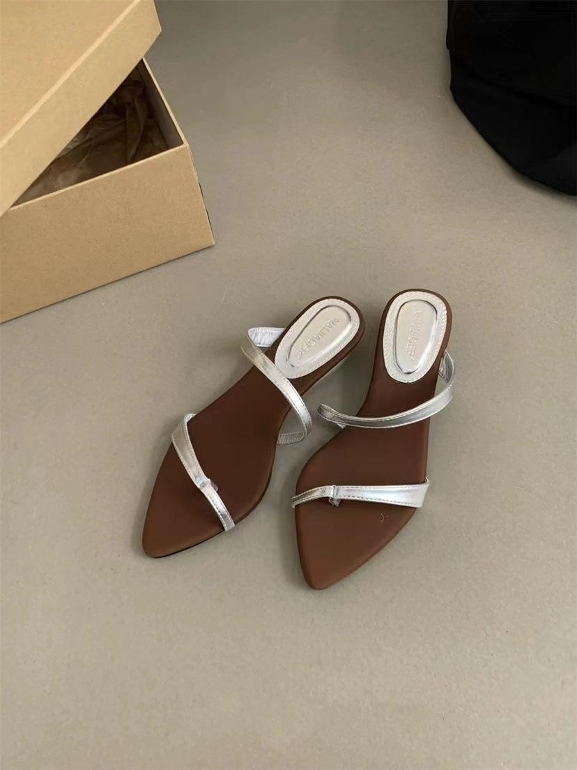 

2025 spring and autumn new French temperament socialite thin strap open-toed sandals women s sandals slope heel cross strap Luo 39 серебряный