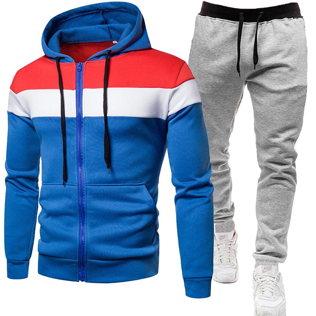 Férfi 2024-es hétköznapi melegítőszett: Két részes, kapucnis dzseki és hosszú nadrág szett tavaszra/őszre.