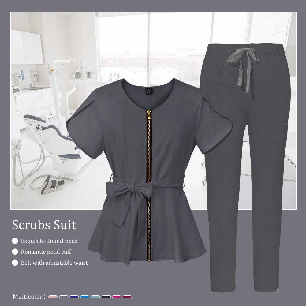 Beautician Work Set Pet Clinic Medical Uniforms Short Sleeved Nurse Scrub Set Medical Women Uniform Operating Room Suit Overalls