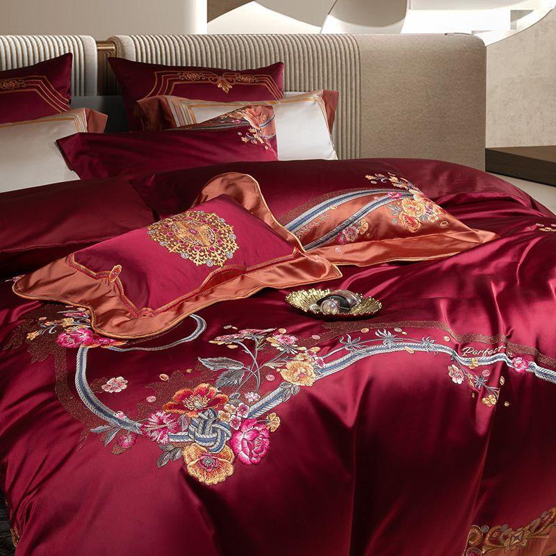 Svetanya Embroidery Bedding Set Wedding Red Cotton Queen King Size Linens (thin Thick Sheet Pillowcase Duvet Cover) Underwear