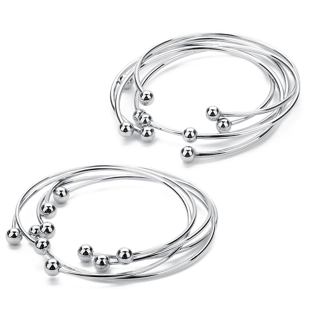 Metal European Silver Color Adjustable Cuff Open Bangles Cuff Bracelets With Bead Charms For Women DIY Jewelry Making