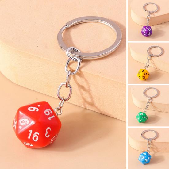 Yousheng Dice Keychain 20 Sides Number Curved Stainless Polished Chain Geometric Car Key Holder Handbag DIY Pendant Key Organizer