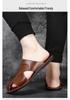 Men's Versatile Genuine Leather Beach Sandals, Sizes 46-47, Soft Sole Cowhide Summer Thong Slippers