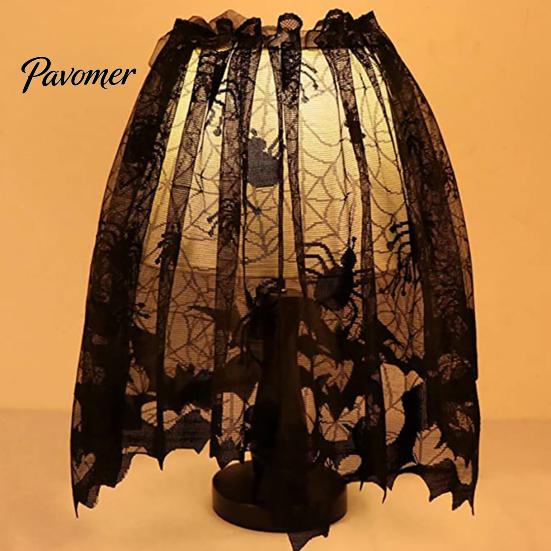 Spider Web Lace Fabric Decor Halloween Tablecloth, Black Table Cover, Spooky Gothic Home Bundle Lamp Shade for Masquerade, Party, Dinner Decoration