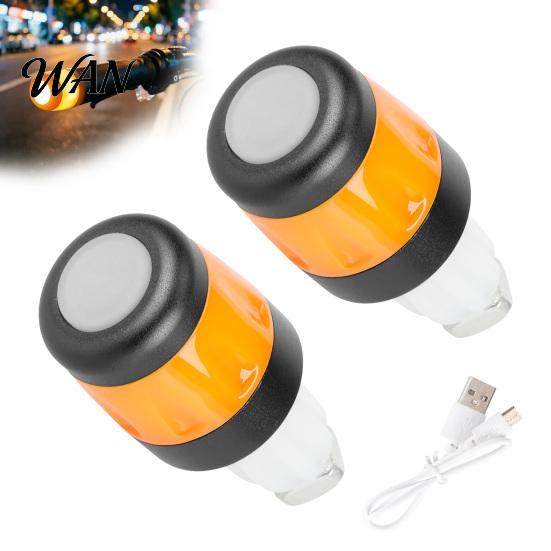 Night Riding Bike Light 2Pcs Bicycle Handlebar End Light, Rechargeable LED Flash Lamp, Long Battery Life Plugs Safety Indicator for Nigh Cycling