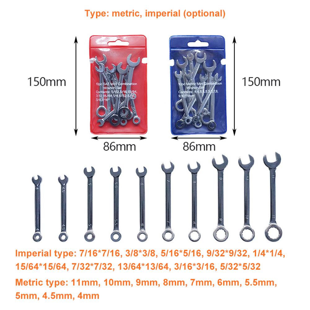 10pcs Mini Spanner Wrenches Set Explosion proof Pocket Spanner Wrenches Hand Tool British Metric Type Optional
