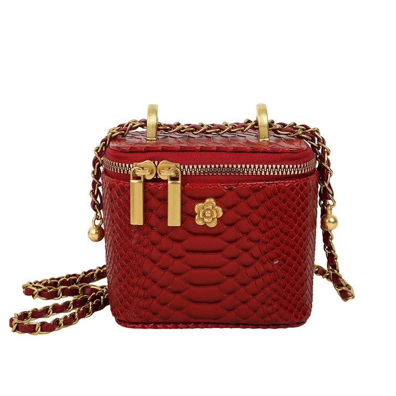 Fashion Crocodile Texture Women Casual Small Square Bag With Chain Golden