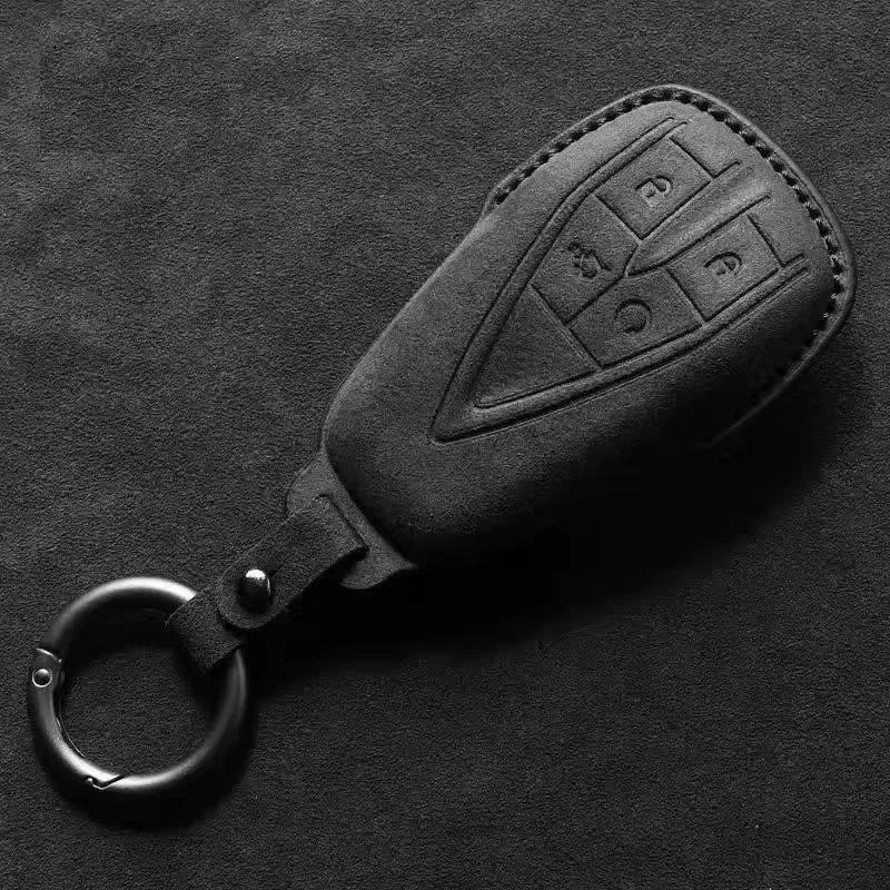

Leather Suede Car Key Case Fob For Changan Cs35 Plus Cs55 Plus Cs75 Plus Keychain Suede Car Accessories