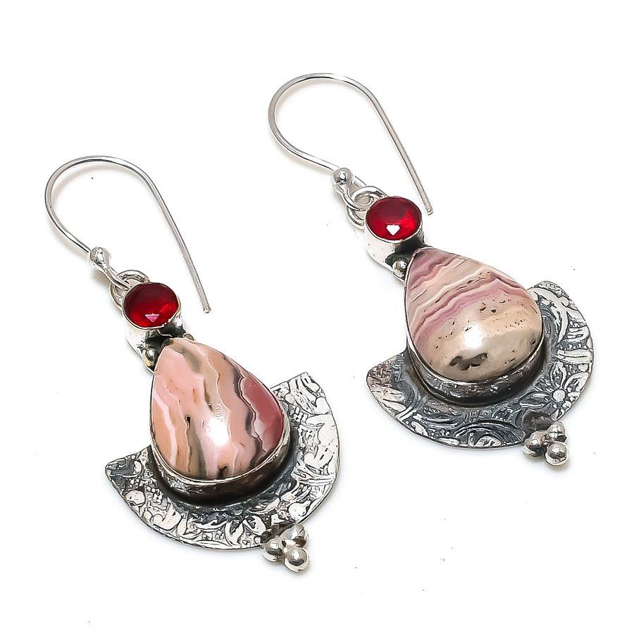 

Серьги из стерлингового серебра 925 пробы с натуральным родохрозитом и рубиллитом 2,05 дюйма I6a61