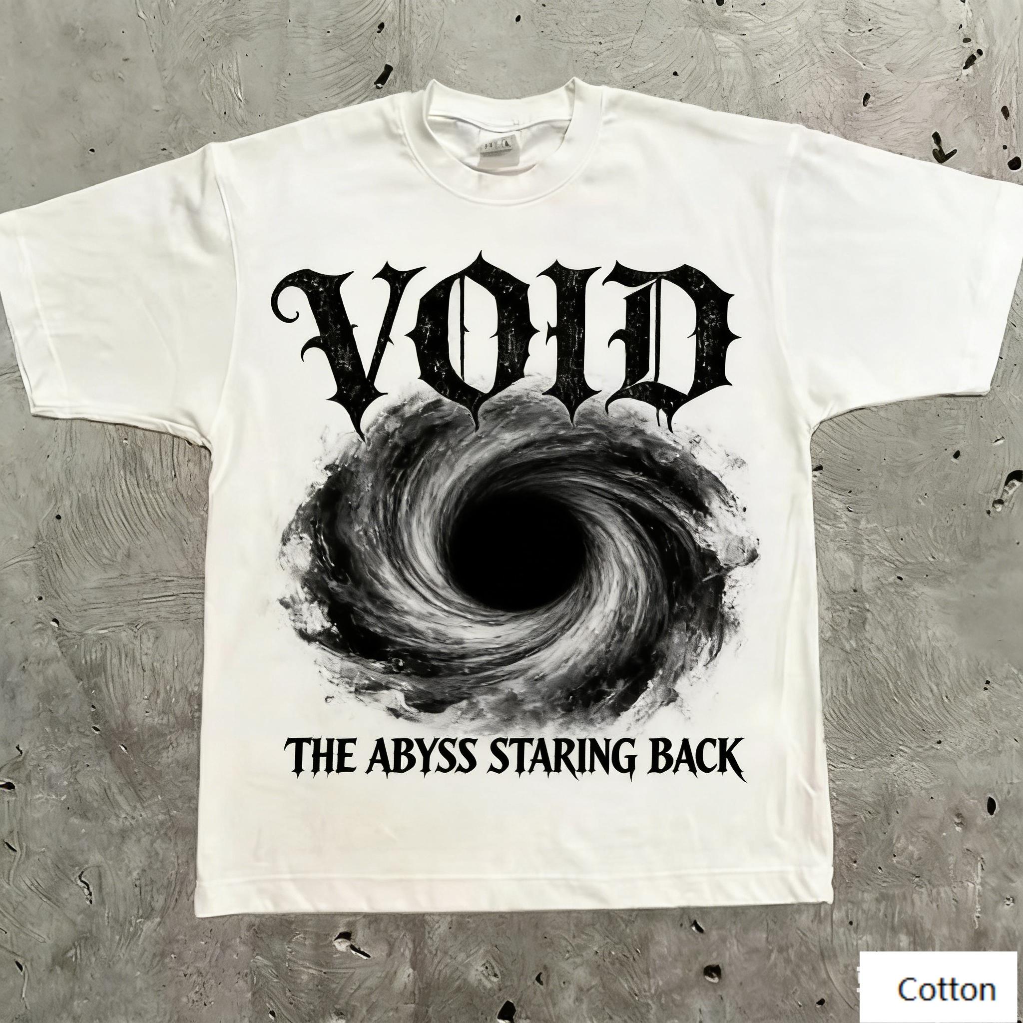 Oversized White Cotton TShirt with Bold Void Abyss Graphic Unisex Streetwear Tee for Unisex and Women M
