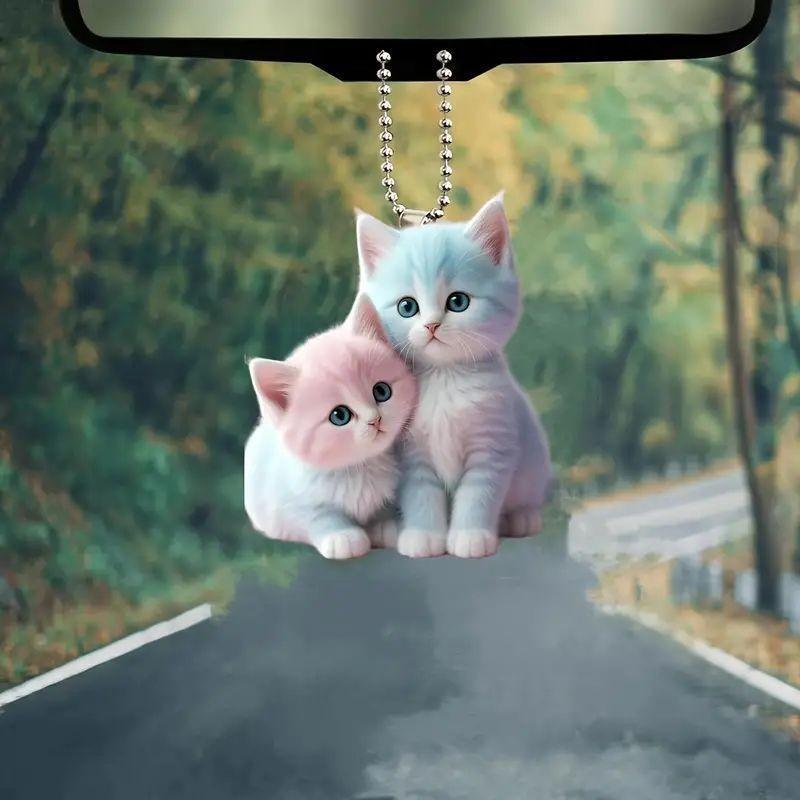 Acrylic Stylish Cartoon Cat Pendant For Car Decoration Playful Vehicle Accessory