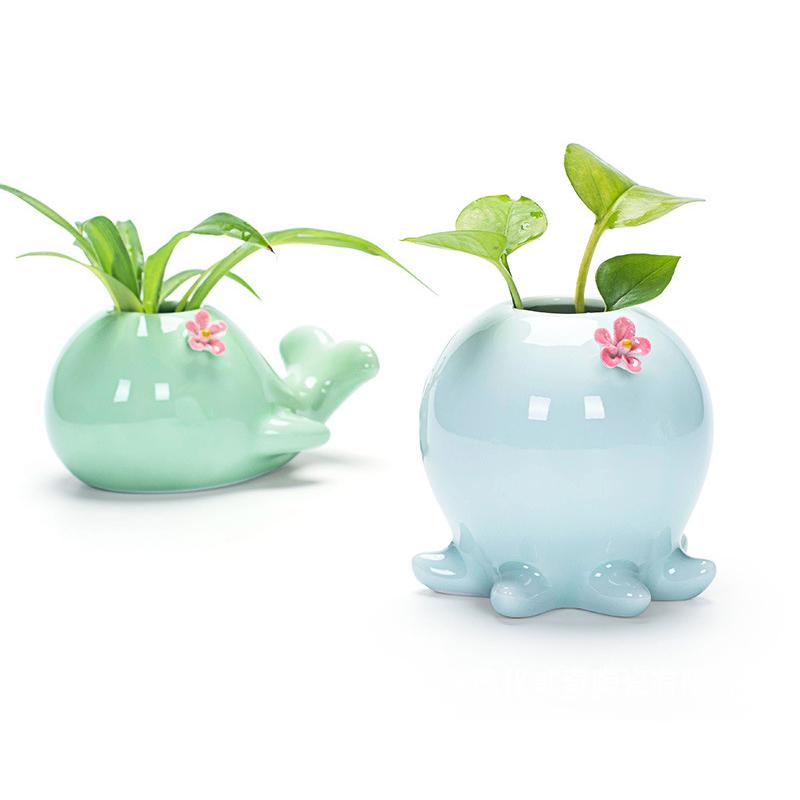 3D Home Furnishing Crafts Hydroponic Flower Inserted Creative Celadon Whale Elephant Flower Pot,home Ceramic Pot Vase Decoration